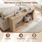 63" Narrow Console Table with Wavy Hollow Design, 2-Tier Extra Long Entryway Table with Storage Shelf - Natural - Image 6