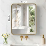 Anti-Fog Bathroom Wall Mirror – 28" x 36" Shatterproof Vanity Mirror with Rectangular Metal Frame, Gold (Shipment from Walmart) - Image 3