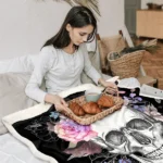 1 pc Floral Skull Throw Blanket, Gothic Sugar Skull with Watercolor Flowers Blanket, Black Background Cozy Sherpa Blanket, Day of the Dead / Halloween Decor, Soft Plush Blanket for Couch Bed Sofa temu can only be self-picked up - Image 11