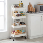 Utility Rolling Cart, 4‑Tier Slim Storage Design, Metal, Lockable Wheels, White (Shipment from Walmart) - Image 4