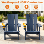 Blue Weatherproof HDPE Outdoor Adirondack Chair, 330LBS Capacity Ergonomic Patio Lounge Chair with Built-in Cup Holder, Snap-Together Tool-Free Assembly for Poolside Backyard - Image 9