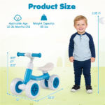 4 Wheel Kids Balance Bike with Light Up Wheels, 3 Level Adjustable Height Toddler Push Bike , No Pedal Gliding Bike with Safety Steering Limit - Blue - Image 5