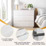 Handleless Grille-Finished 3-Drawer Bedside Table P2 Particleboard + MDF & Melamine Veneer + Thermoformed Drawer Dresser 23.62*12.99*22.05in White - Image 12