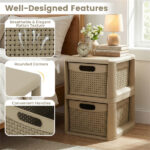 2-Drawer PP Storage Organizer Wicker Style Narrow Cabinet for Home Office - Image 10