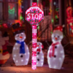Lighted STOP Sign Christmas Yard Decorations, Pre-lit Road Sign SANTA STOP HERE with 70 LED White Lights and Stakes for Xmas Outdoor Holiday Indoor Decor Lighted Holiday Displays - Image 2