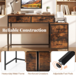 5 Drawer Computer Desk with Reversible Drawers & Printer Shelf, Industrial Home Office Writing Desk with Metal Frame - Rustic Brown - Image 9