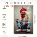 CIFbuy Vintage Rooster Metal Wall Art 1Pc 2D Flat Iron Hanging Sign With Blue Suspender Pants & Slippers Pattern Farmhouse Rustic Wall TikTok, TikTok, all Self-pickup Logiopics - Image 8