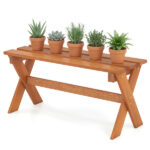 36" Teak Oil Hardwood Backless Garden Bench, 660 LBS Load Capacity 2-Person Outdoor Bench - Image 5
