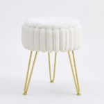 Faux Fur Storage Ottoman – Vanity Stool with Metal Legs & Anti-Slip Feet Footstool for Bedroom