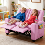 Pink 2‑Seater Kids Recliner Loveseat, Adjustable Double Toddler Sofa with Cup Holders & Storage Pockets, 330 lbs Heavy‑Duty PU Leather Kids Couch for Ages 3+ - Image 7