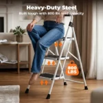 Step Ladder,Folding Step Stools 330 lbs Capacity, 2-Inch Thin for Storage, Anti-Slip Pedals & Handrails, Sturdy Steel for Home (Shipment from Walmart) - Image 4