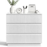 Handleless Grille-Finished 3-Drawer Bedside Table P2 Particleboard + MDF & Melamine Veneer + Thermoformed Drawer Dresser 23.62*12.99*22.05in White - Image 2