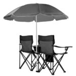 Portable Outdoor 2-Seat Folding Chair with Removable Sun Umbrella Black - Image 15