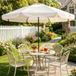 Beige 10ft Scalloped Patio Umbrella with Push‑Button Tilt, Vented Outdoor Market Parasol with Crank Lift, Fiberglass Ribs Sun Shade for Backyard Deck Poolside - Image 3