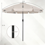 Beige 10ft Scalloped Patio Umbrella with Push‑Button Tilt, Vented Outdoor Market Parasol with Crank Lift, Fiberglass Ribs Sun Shade for Backyard Deck Poolside - Image 6