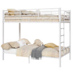 White Twin Bunk Bed Square Tube High Guardrail Side Ladder Opening Iron Bed - Image 8