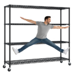 4-tier, adjustable shelf spacing, with adjustable feet and wheels, iron display stand, 150*60*192cm, powder-coated black - Image 5