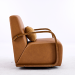 Vintage Brown Swivel Accent Chair – Luxe Faux Leather, Solid Wood Armrests, Ergonomic Comfort – Perfect for Living Room, Reading Nook,Small Single Sofa for Bedroom, Office, Apartment (Brown) - Image 4