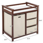 Brown painted pine wood frame children's bed with removable top, 87*53*87.5cm, includes 3 fabric drawers and 1 fabric bag, and a changing table - Image 10