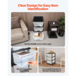 50L 3 Storage Drawer Cart, Clear Plastic Storage Drawers with Wheels Sturdy Cart with 3 Bins for Office Supplies, Craft Rooms - Image 5