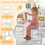 Kids Wooden Table and Chairs Set (1 Table + 4 Chairs), Rubber Wood Toddler Activity Set (White - Image 10