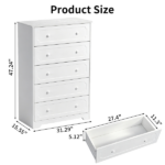 5-Drawer Cabinet with Solid Wood Veneer and Paint P2 MDF + P2 Particleboard Storage Cabinet 31.3*15.55*47.24in White - Image 5