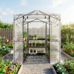 8*6ft Plastic Sprayed Iron Pipe PE Mesh Foldable Greenhouse Shed White - Image 9