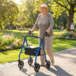 2-in-1 Rollator Walker with Seat (Blue), 8-Inch Large Wheels & Versatile Braking System, Adjustable Height - Image 3