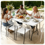 White 71 Inch Portable Foldable Camping Table, HDPE Waterproof Easy Clean Plastic Outdoor Table with Lockable Metal Legs, Half Fold Design Compact Storage Utility Table for Picnic Wedding Backyard Event - Image 8