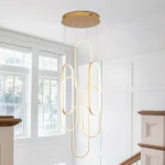 High Ceiling Chandelier Modern LED Ring Pendant Light 3 Color Dimmable Gold Chandeliers Contemporary 78in Hanging Light Fixture with Remote Control for Foyer Entryway Staircase