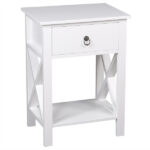 Nightstand Modern End Table, Side Table with 1 Drawer and Storage Shelf, White - Image 3