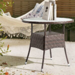 31.5" Patio Table for 4-Person, Outdoor Patio Wicker Round Dining Table, All-Weather Rattan Bistro Dining Table w/Glass Tabletop for Backyard Deck Porch Poolside, Brown - Image 17