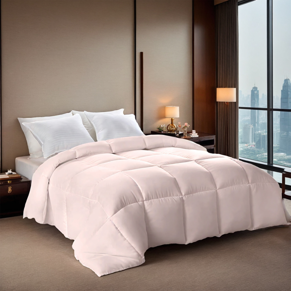 Pink plus-size comforter for all seasons, perfect for cozy bedrooms, luxurious hotel rooms, single, double, or king-size beds. Made of microfiber fabric, hand and machine washable. A great Christmas gift.