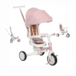 Pink 7-in-1 Toddler Tricycle Stroller – for 1-5 Years Old, Adjustable Push Handle, Rotatable Seat, Detachable Canopy - Image 2