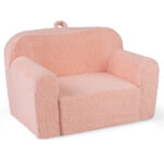 No-Assembly Kids Sofa, Soft Teddy Fleece Foam Couch with Carry Handle & Removable Washable Cover (Pink) - Image 3