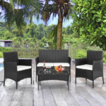 2pcs Arm Chairs 1pc Love Seat & Tempered Glass Coffee Table Rattan Sofa Set Black - Image 63