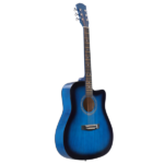 Blue 41-inch Dreadnought barrel-shaped cutaway acoustic guitar with pick, strings, capo, gig bag, tuner, wrench tool, and shoulder strap