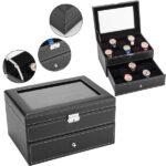 Watch Box 20 Mens Case Glass Top Display Organizer Lockable Black - Image 7