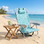 1 PCS Aluminum Beach Chair, 8.5 Inch Seat Height Teal Tribal Pattern, Adjustable Folding Chair with Headrest, Shoulder Strap, 2-in-1 Cup Holder Side Pocket, Back Cooler Bag, Integrated Oxford Fabric with Crossbar, 5 Positions Reclining Lounger, 63x109x84cm, Load Capacity 120KG - Image 22