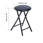 Folding Stool with Round Seat, Black Metal Frame, Portable Space-Saving Design (Shipment from Walmart) - Image 2