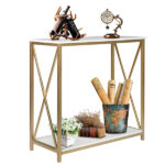 Same Code 95305852 2-Tier Console Table, Gold Sofa Entry Table with White Top and Gold Metal Frame for Home - Image 11