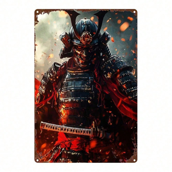 CIFbuy Samurai Warrior Metal Sign Vintage Wall Art Retro Iron Painting Square Decor For Home Bar Garage Cafe Restaurant Durable 2D Plaq TikTok, TikTok, re Self-pickup Logiopics