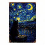 CIFbuy 1pc Starry Night Cat Metal Sign 8x12 Inch, Vintage Aesthetic Wall Plaque, Sturdy 2D Flat Decor For Bedroom Kitchen Bar Restauran TikTok, TikTok, Self-pickup Logiopics - Image 7
