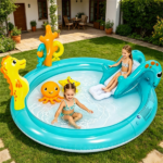 Kids Inflatable Marine Life Spray Pool with Slide & Ring‑Toss Game, PVC Outdoor Water Play Center for Backyard Lawn, Suitable for Ages 2‑6 - Image 2