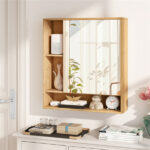 2 in 1 Mirrored Bathroom Wall Cabinet, Space-Saving Medicine Cabinet with Hidden Storage & Shelves - Natural - Image 2