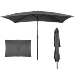 10 x 6.5 FT Square Patio Umbrella, Tilting Outdoor Sun Shade Umbrella with 6 Iron Ribs & Iron Pole, Polyester Fabric Outdoor Market Umbrella Gray - Image 4