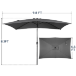 10 x 6.5 FT Square Patio Umbrella, Tilting Outdoor Sun Shade Umbrella with 6 Iron Ribs & Iron Pole, Polyester Fabric Outdoor Market Umbrella Gray - Image 5