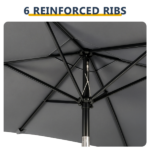 10 x 6.5 FT Square Patio Umbrella, Tilting Outdoor Sun Shade Umbrella with 6 Iron Ribs & Iron Pole, Polyester Fabric Outdoor Market Umbrella Gray - Image 7