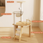 41.3" Modern Cat Tower, Wood Cat Tree Tower for Indoor Cats, Cat Treewith Sisal-Covered Scratching Posts and Top Perch, Cat Condo with Acrylic Hammock for Small Large Cats - Image 6