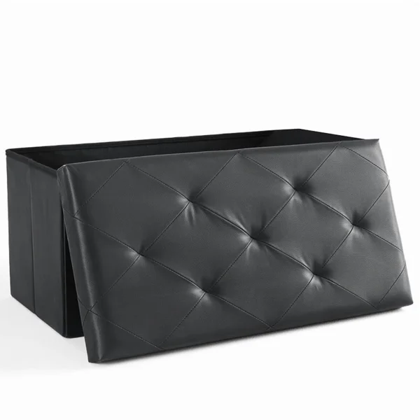 32477b91-37c0-41f8-8d51-55d64412fc5d-1.webp 30 Inches Folding Ottoman with Storage Bench, Foot Rest Stool, End of Bed Storage Bench , Load 660 lbs, for Living Room, Synthetic Leather, Black (Shipment from Walmart) - Image 1